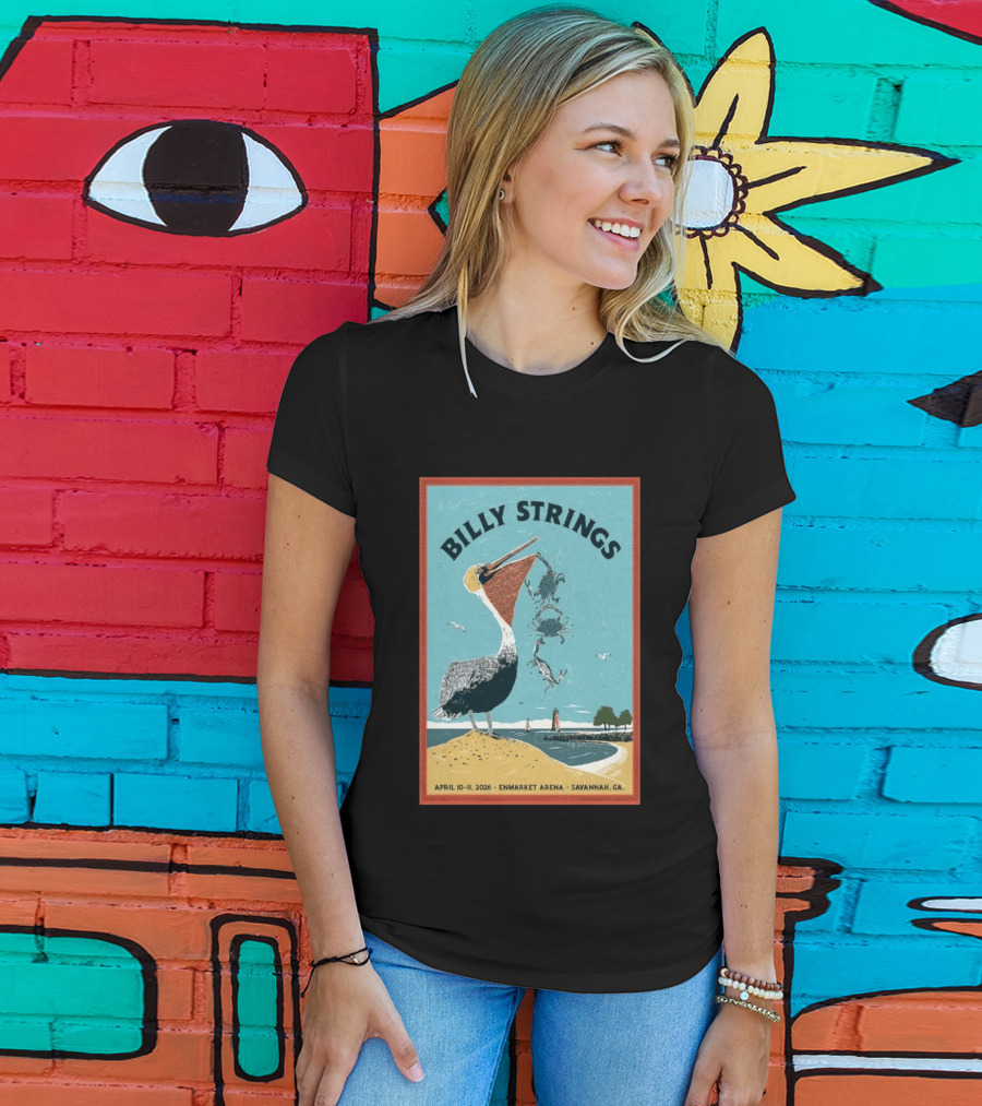 Billy Strings Enmarket Arena Savannah GA April 10 11 2026 Pelican With Lighthouse Ocean Scene T-Shirt