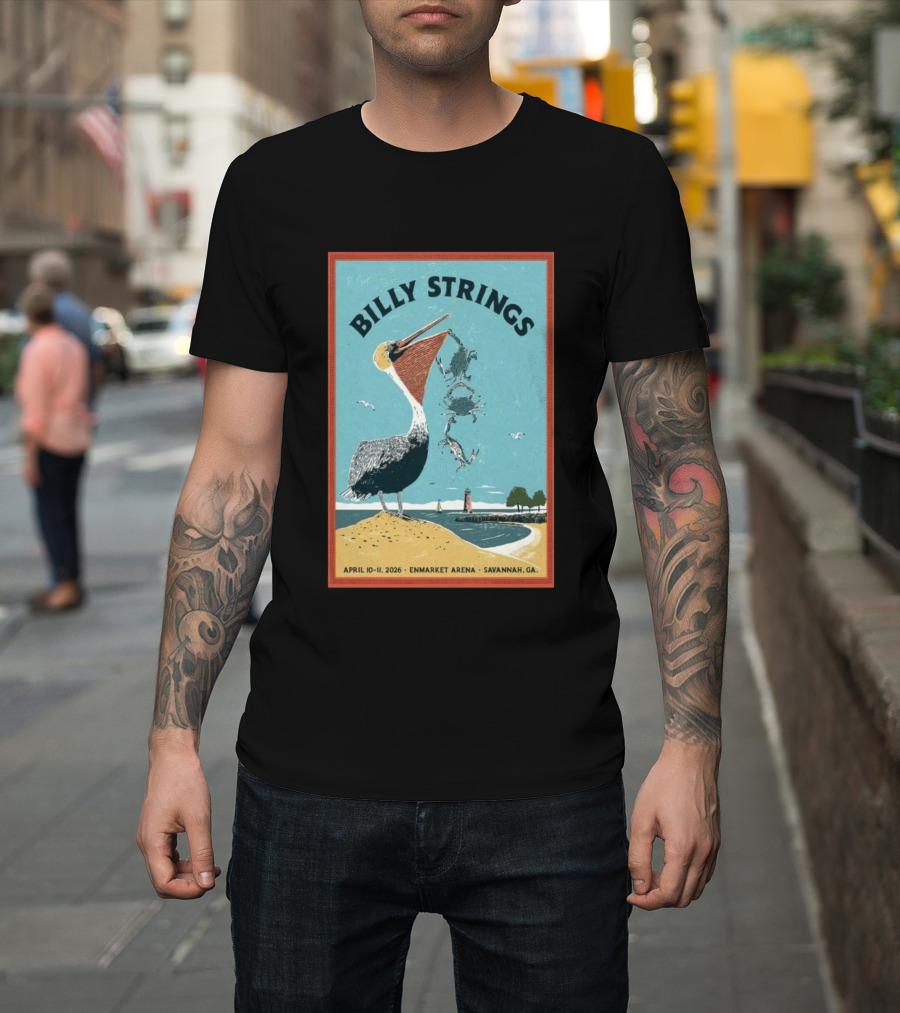 Billy Strings Enmarket Arena Savannah GA April 10 11 2026 Pelican with Lighthouse Ocean Scene T-Shirt