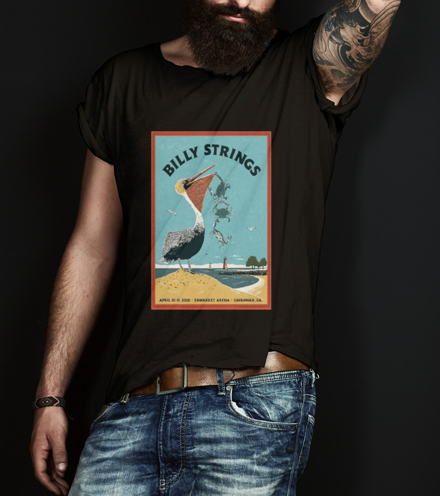 Billy Strings Enmarket Arena Savannah GA April 10 11 2026 Pelican With Lighthouse Ocean Scene T-Shirt