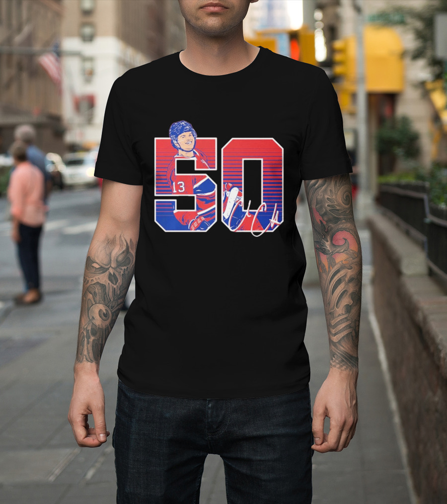 Cole Caufield 50 Goal Montreal Number 13 Hockey Player Signature T-Shirt