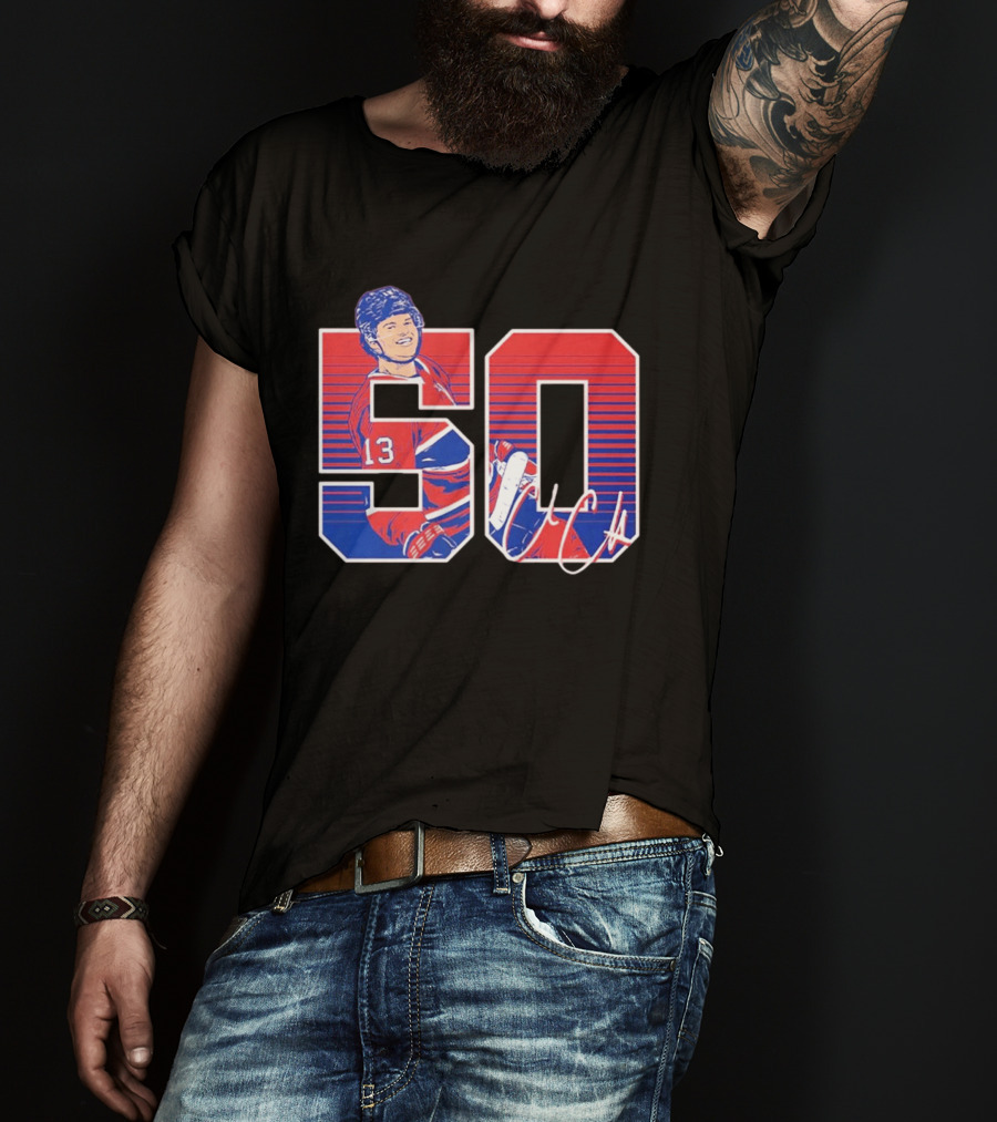 Cole Caufield 50 Goal Montreal Number 13 Hockey Player Signature T-Shirt