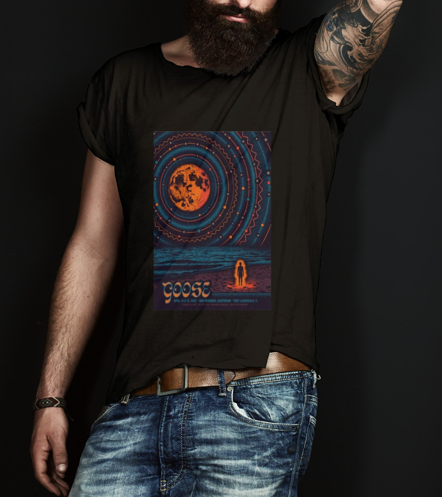 Goose War Memorial Auditorium April 14 15 2026 Fort Lauderdale Concert Retro Cosmic Moon And Beach T-Shirt