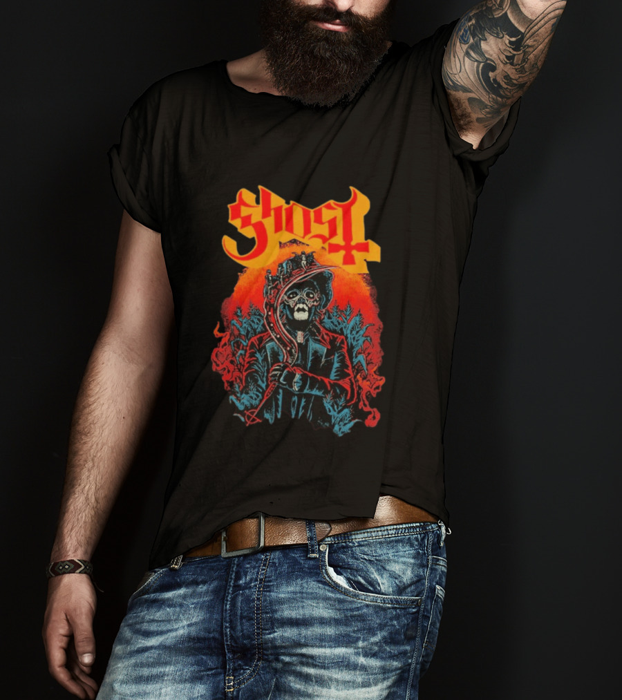 Ghost Black Harvest Grim Reaper Scythe T-Shirt