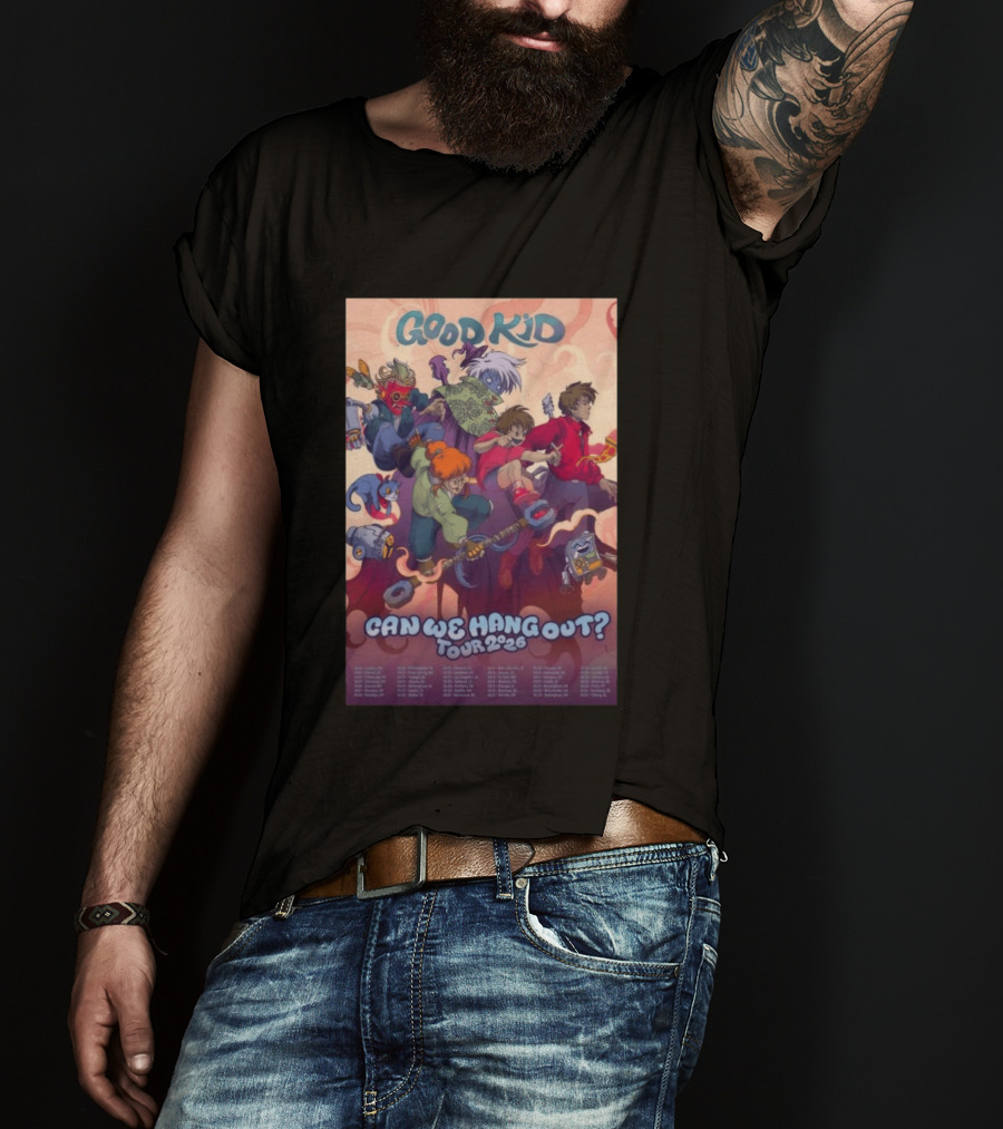 Good Kid Can We Hang Out 2026 Tour Colorful Cartoon Characters T-Shirt