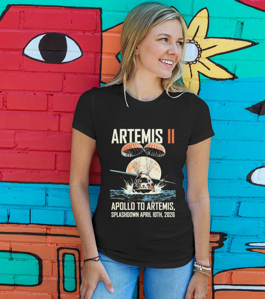 Artemis II Apollo To Artemis Splashdown April 10th 2026 Parachute Moon Ocean Scene T-Shirt