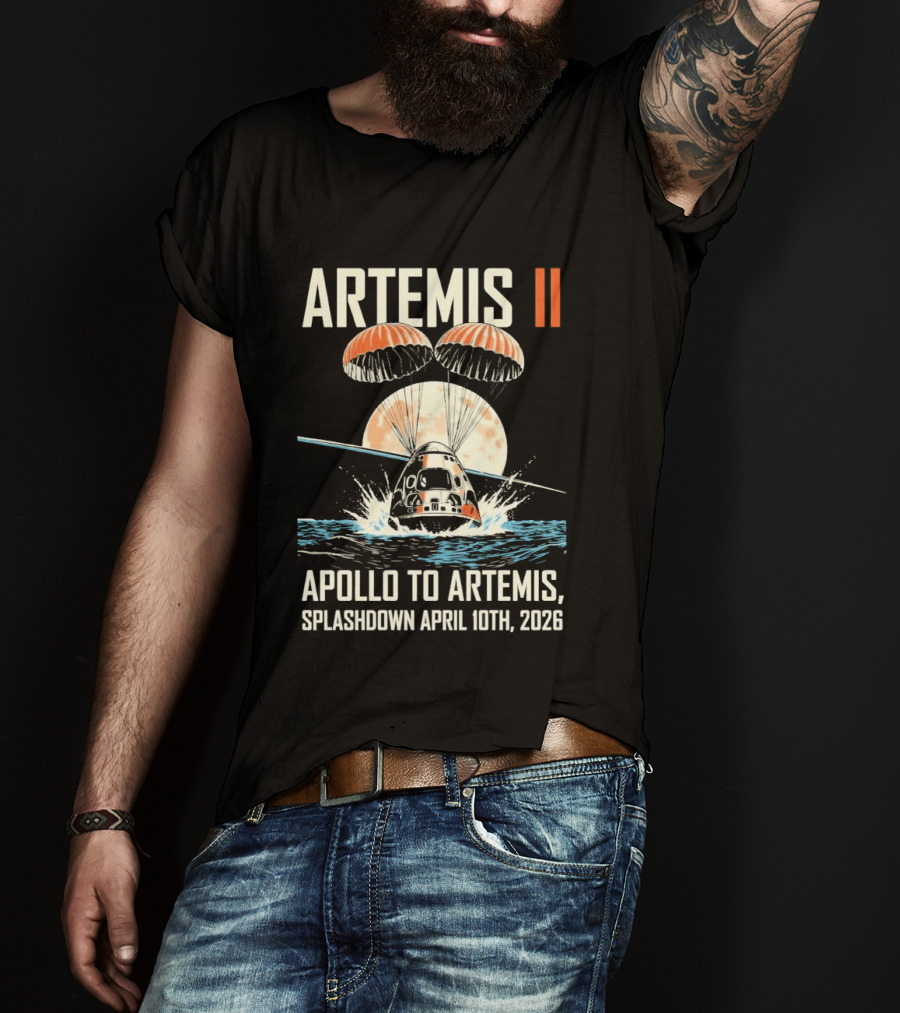 Artemis II Apollo To Artemis Splashdown April 10th 2026 Parachute Moon Ocean Scene T-Shirt