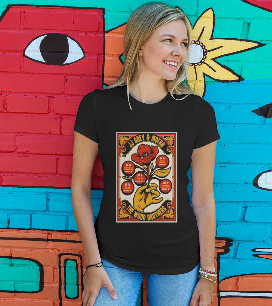 JJ Grey & Mofro The Wood Brothers 2026 Summer Tour Deerfield Salt Lake City Cohasset Hyannis Fairport T-Shirt
