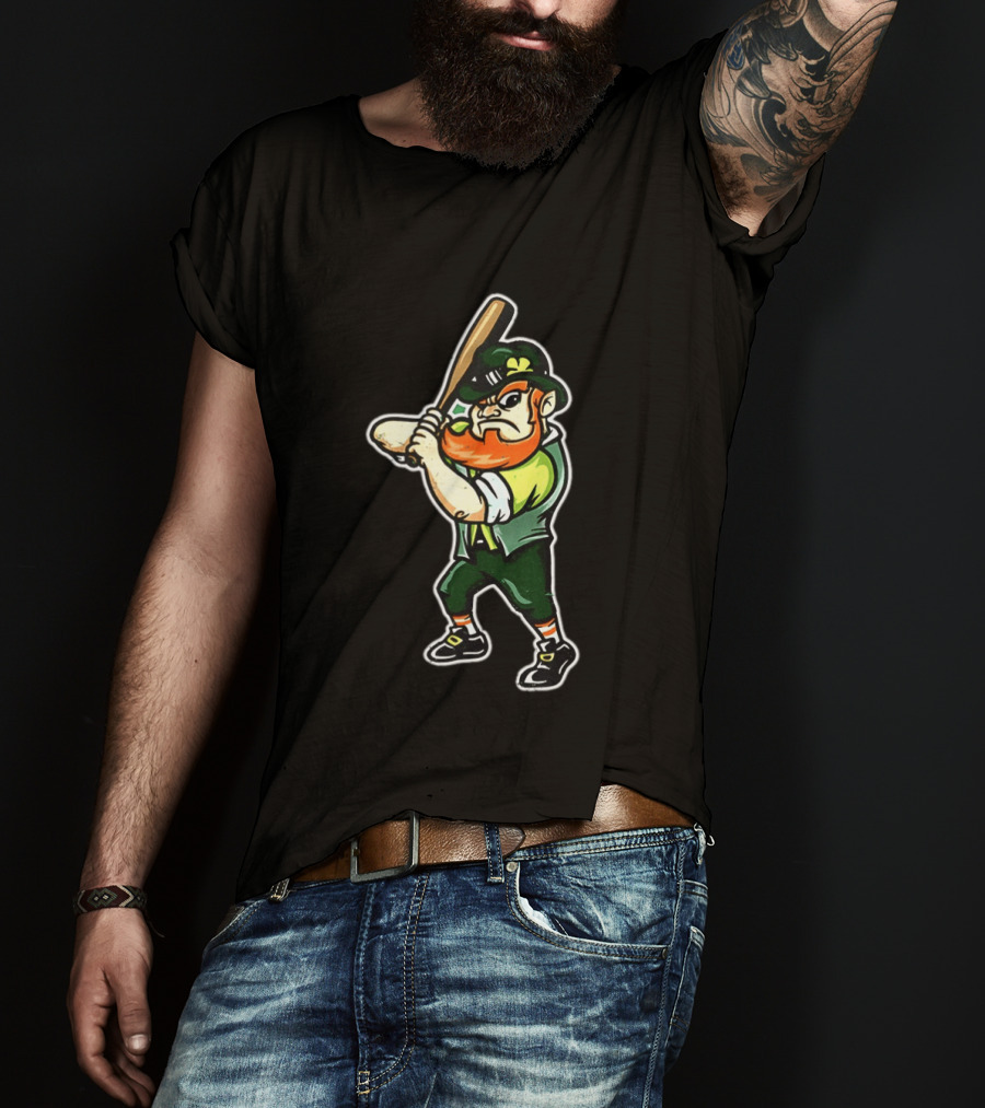 Leprechaun Saint Patrick's Day Baseball Player Iconic Irish T-Shirt