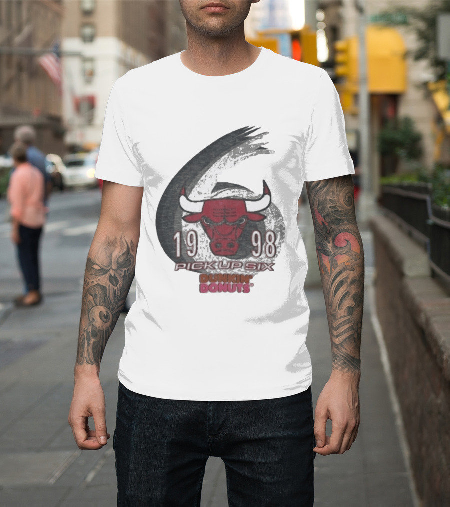 1998 Chicago Bulls Pick Up Six Dunkin' Donuts Promo T-Shirt
