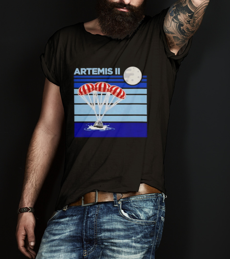 Artemis II Splashdown Red Parachutes Lunar Moon Landing T-Shirt