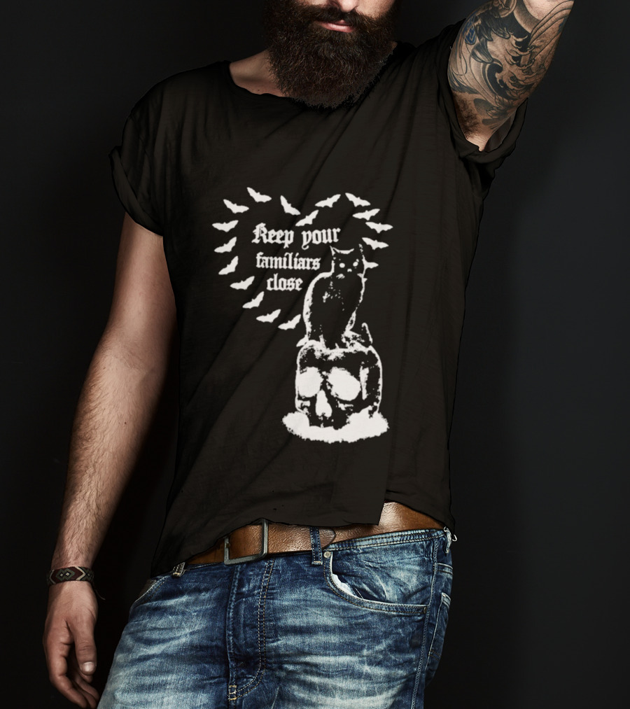 Keep Your Familiars Close Owl Skull And Bats T-Shirt
