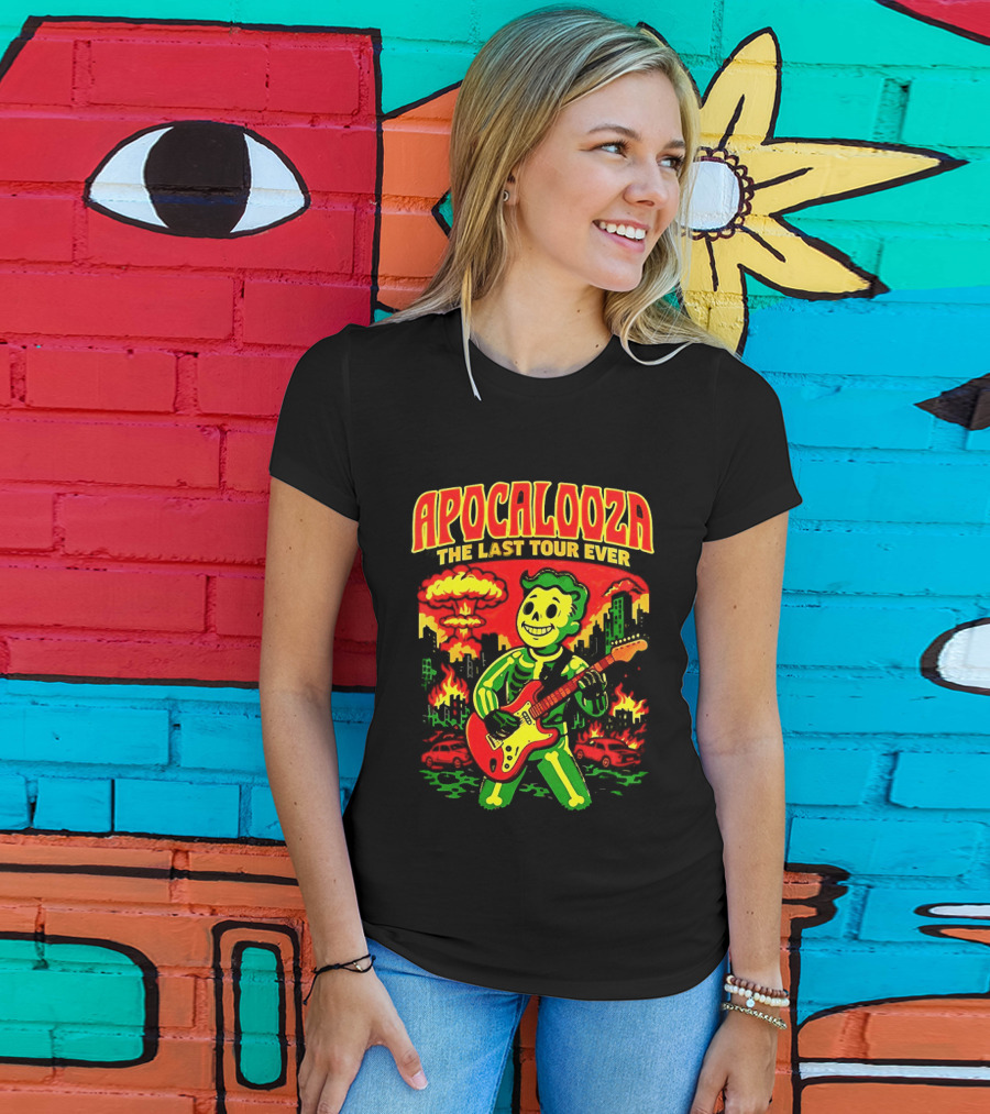 Apocalooza The Last Tour Ever Vault Boy Guitar Explosion Scene T-Shirt