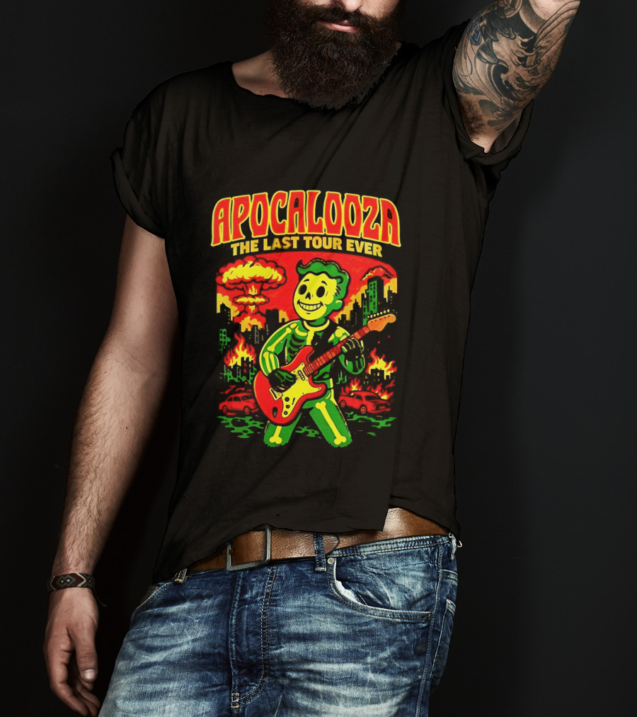 Apocalooza The Last Tour Ever Vault Boy Guitar Explosion Scene T-Shirt