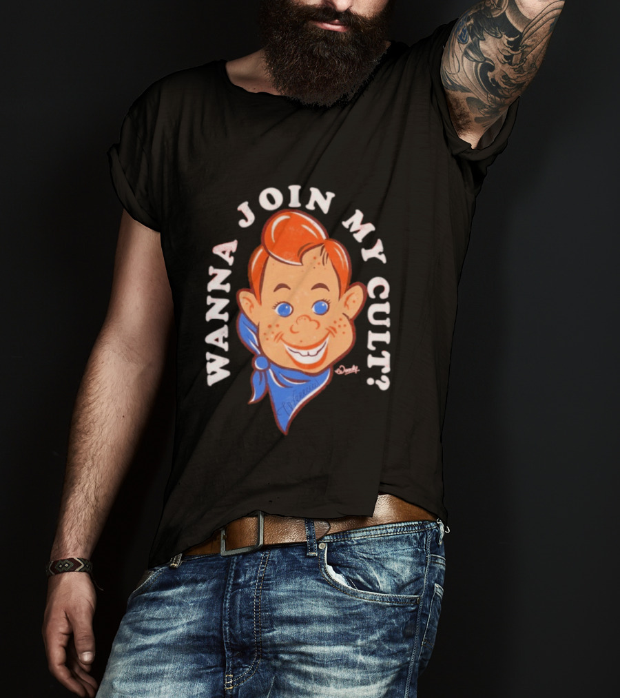 Woody Wanna Join My Cult Retro Style Cartoon Face And Blue Bandana T-Shirt