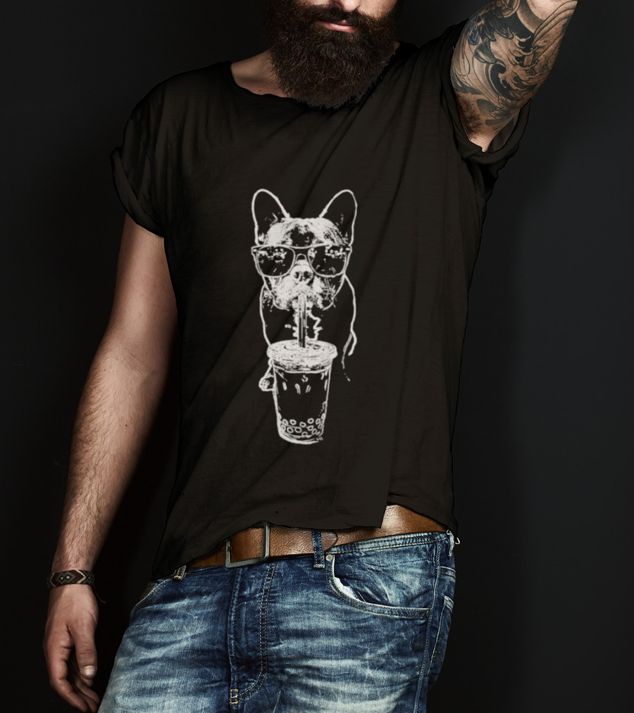 French Bulldog With Bubble Tea Glasses And Drink T-Shirt