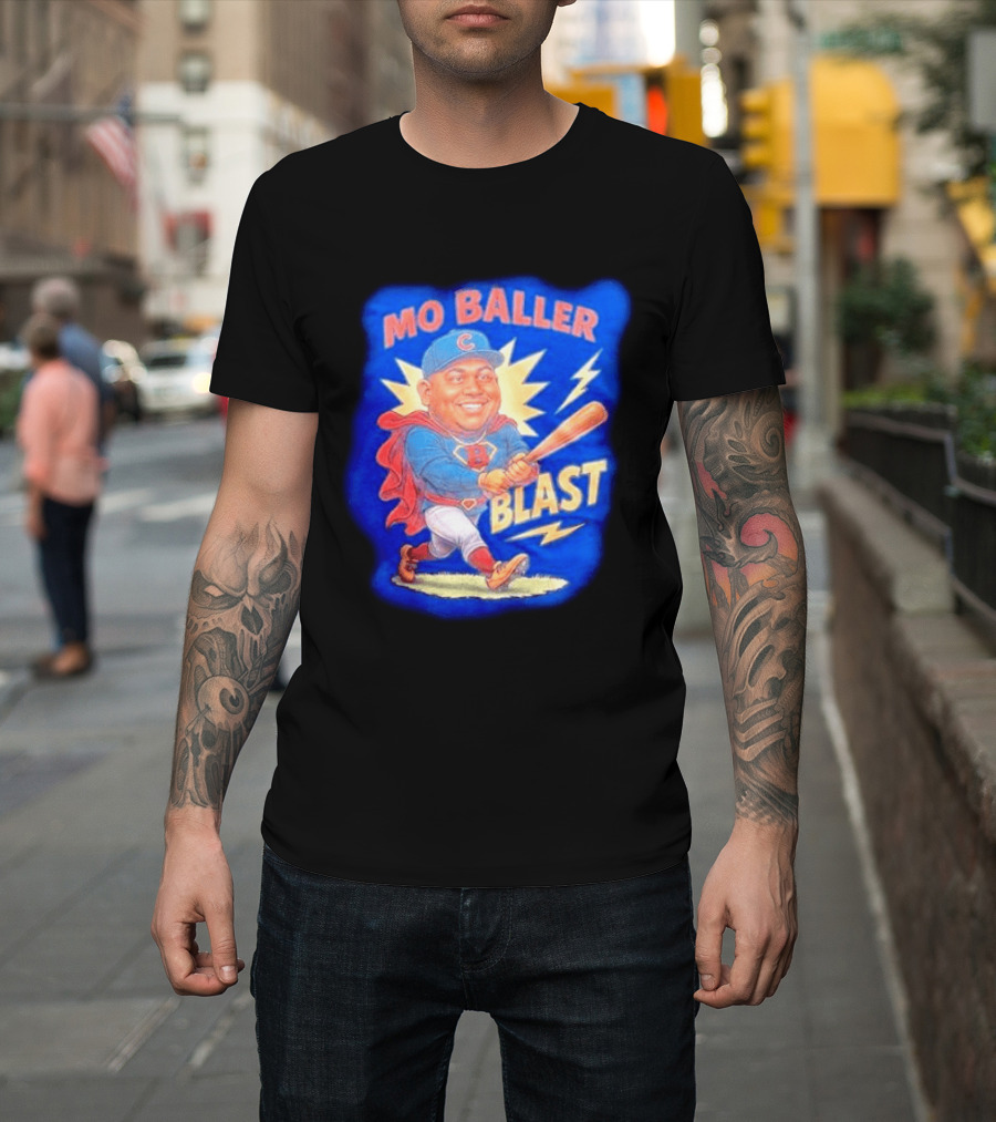 Mo Baller Blast Chicago Cubs Cartoon Superhero Baseball Player T-Shirt
