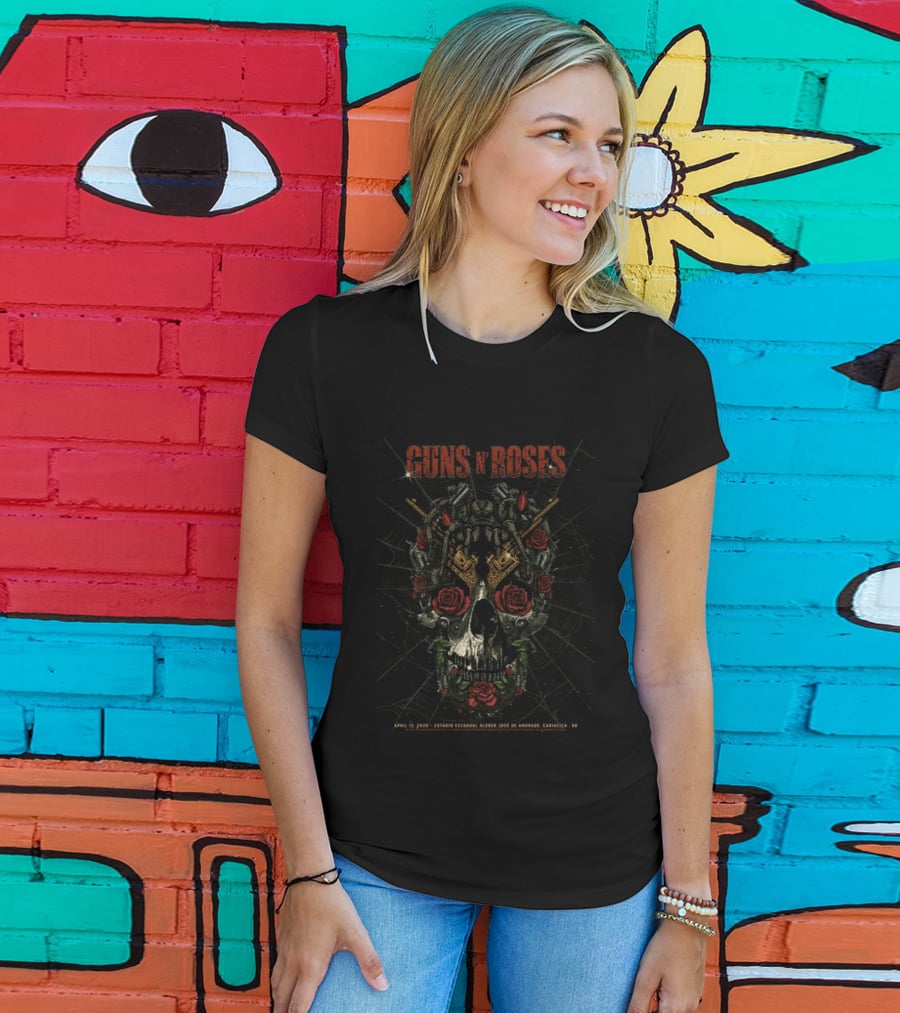 Guns N Roses Cariacica Brazil 2026 Estadio Estadual Kleber Jose De Andrade April 12 Spider Web Skull Roses Pistols T-Shirt