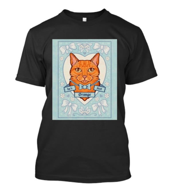 He's Just Orange Cat Floral Bow Blue T-Shirt