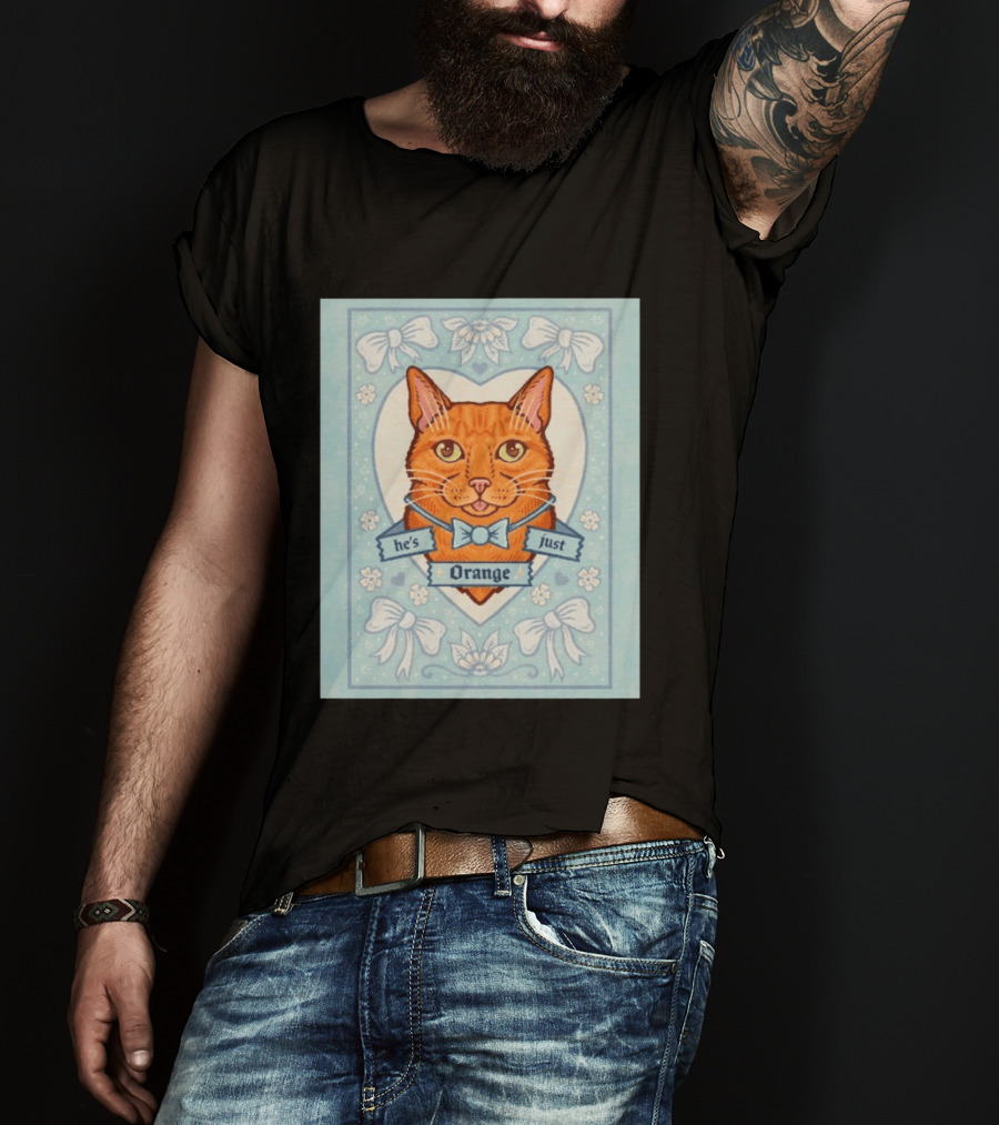 He's Just Orange Cat Floral Bow Blue T-Shirt