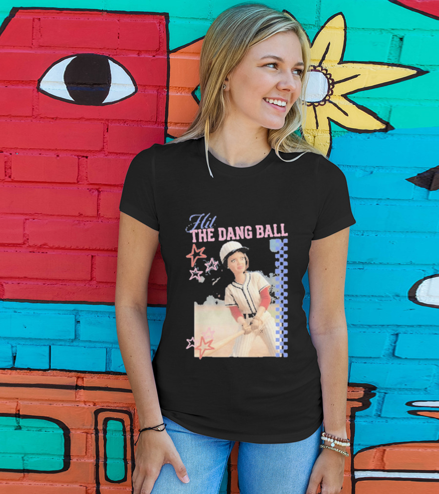 Hit The Dang Ball Vintage Baseball Player With Stars And Blue Checkerboard T-Shirt