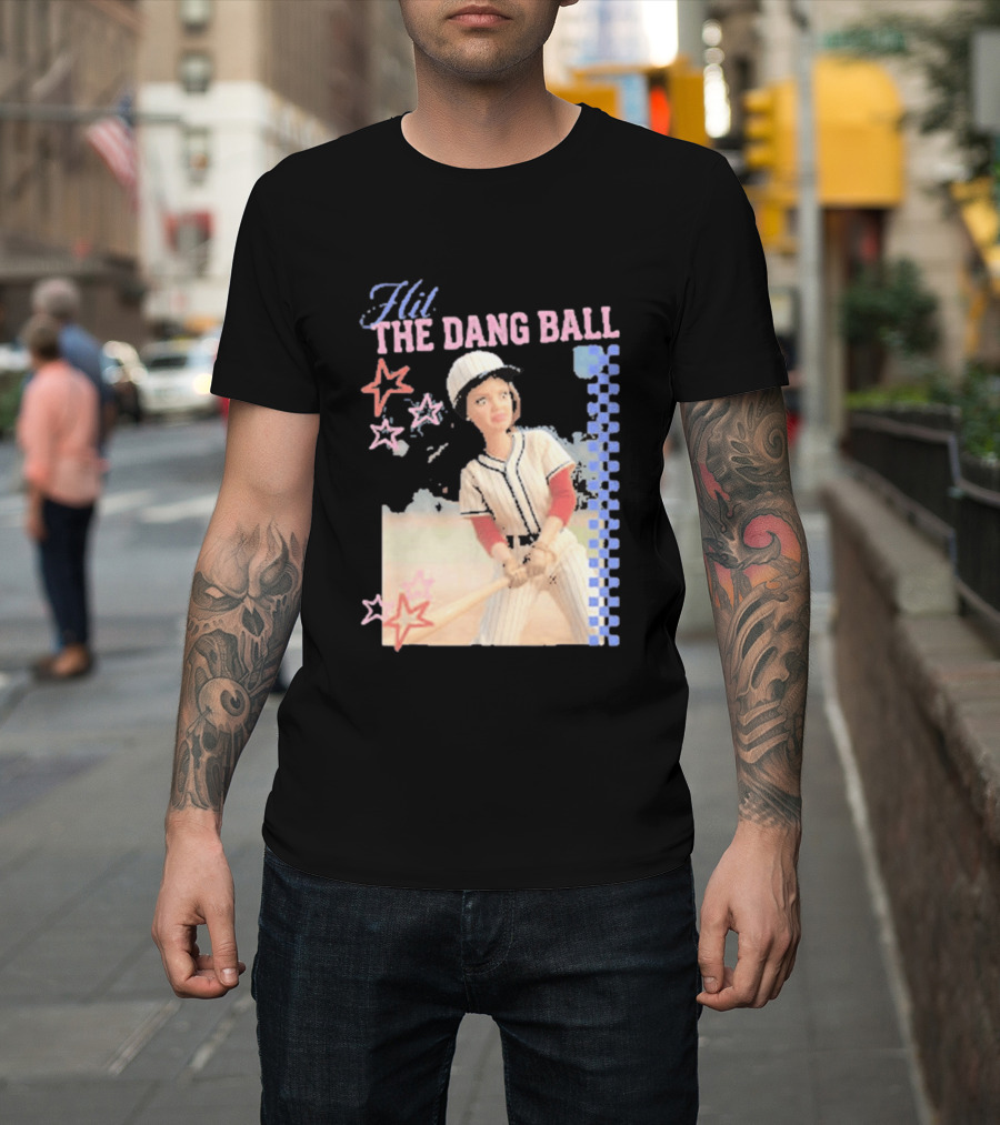 Hit The Dang Ball Vintage Baseball Player With Stars And Blue Checkerboard T-Shirt