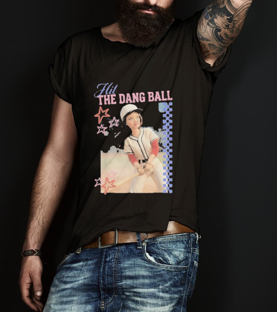 Hit The Dang Ball Vintage Baseball Player With Stars And Blue Checkerboard T-Shirt