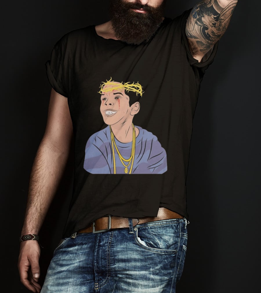 Flygod 10 Year Anniversary Unique Graphic With Golden Crown And Tearful Smile T-Shirt