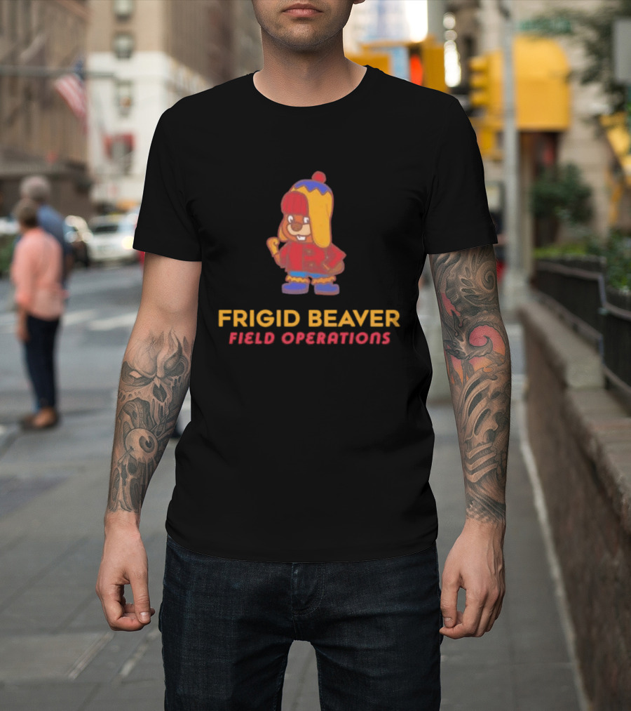 Frigid Beaver Field Operations Cold Weather Adventure Cartoon T-Shirt