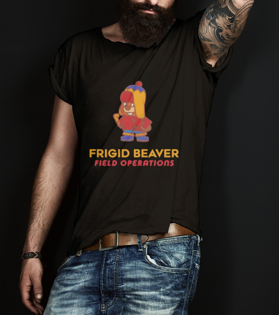 Frigid Beaver Field Operations Cold Weather Adventure Cartoon T-Shirt