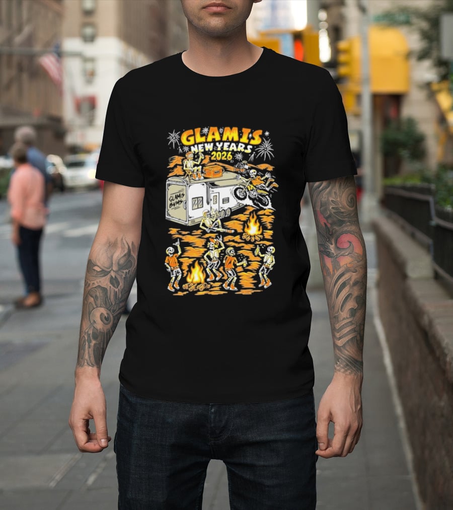Glamis New Years 2026 Skeletons Campfire Celebration With Motorbike And Fireworks T-Shirt
