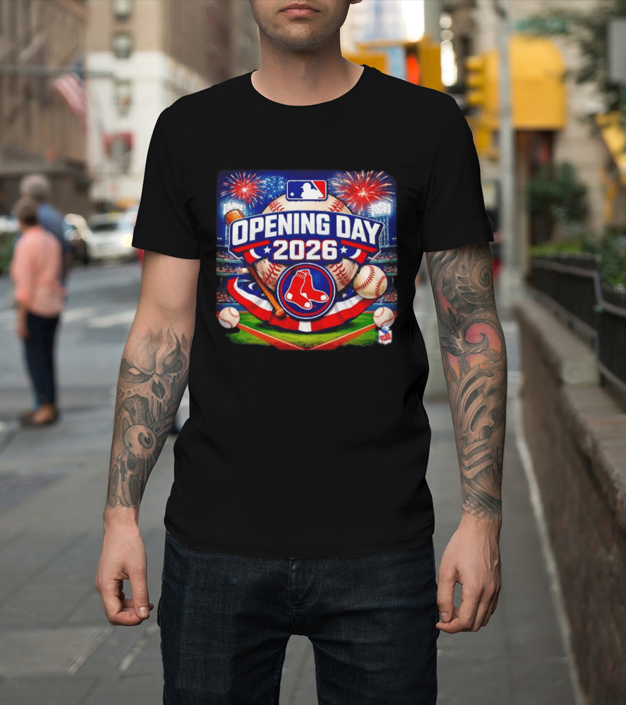 Boston Red Sox MLB Opening Day 2026 Baseball Season Fireworks Stadium T-Shirt