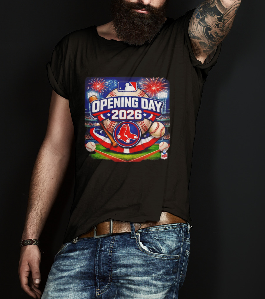 Boston Red Sox MLB Opening Day 2026 Baseball Season Fireworks Stadium T-Shirt