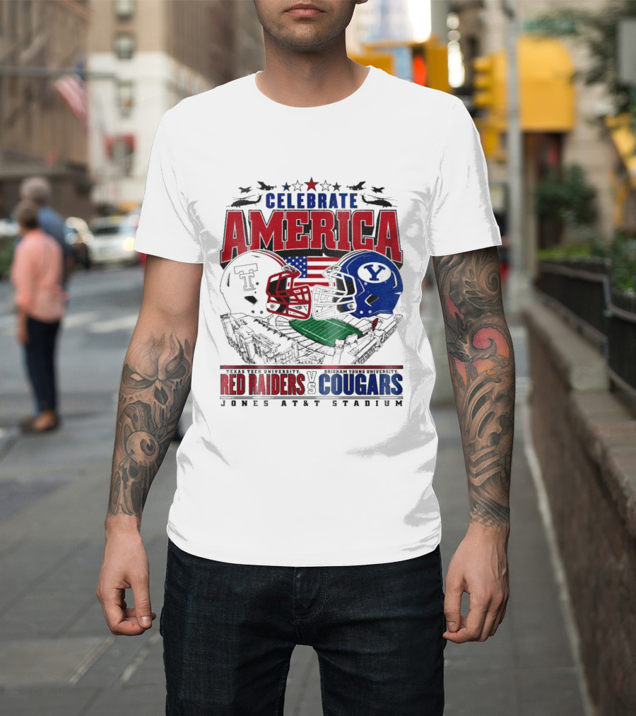 Celebrate America Game Day 2025 Texas Tech Red Raiders Vs Brigham Young Cougars Jones AT&T Stadium T-Shirt