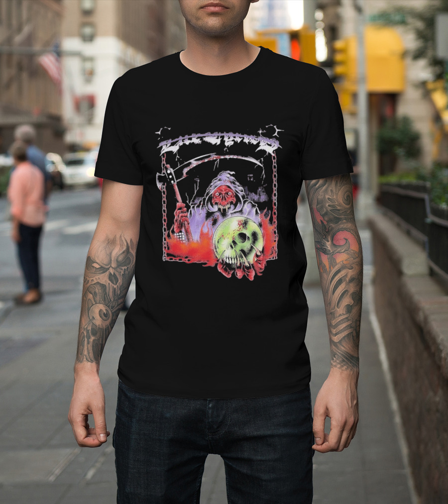 Life Cycles Skeleton Grim Reaper Holding Skull With Scythe Medieval Gothic T-Shirt