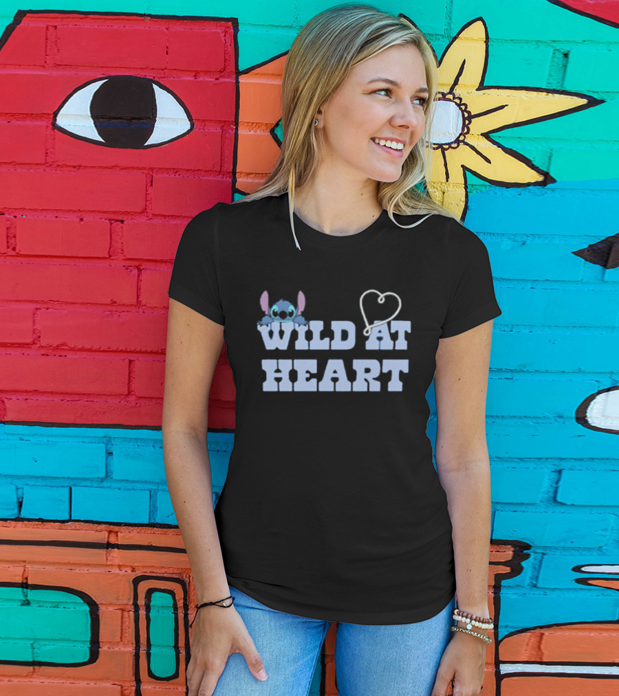 Wild At Heart Stitch Disney Character Cute Alien Heart T-Shirt
