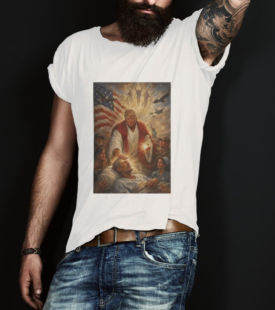 Trump Jesus Epstein Biblical Revelation Imagery With American Flag T-Shirt
