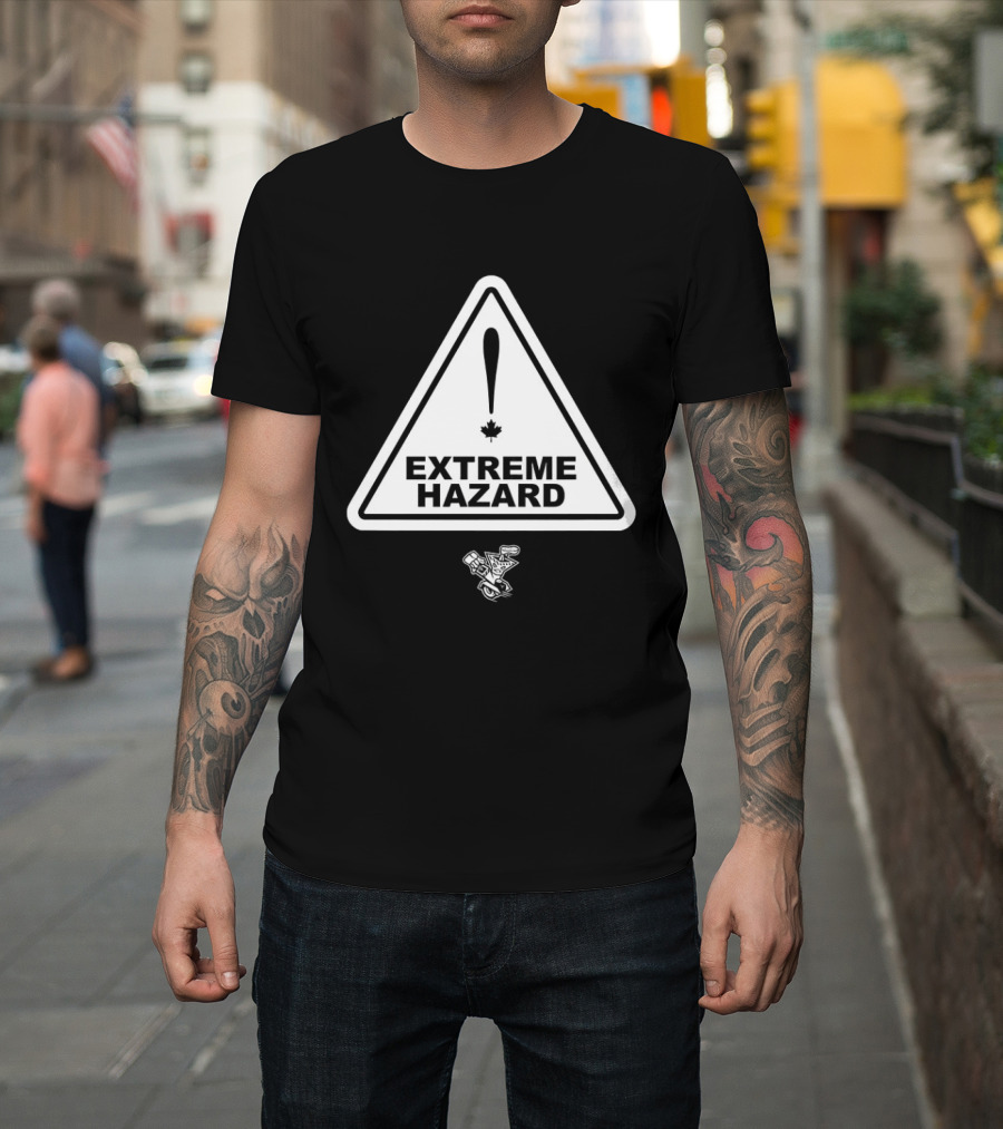 Extreme Hazard Attention Canadians Warning Sign Icon Canada Maple Leaf Moto T-Shirt