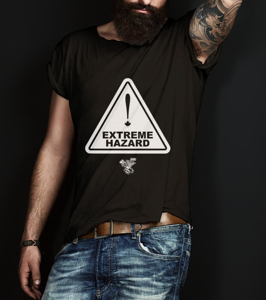 Extreme Hazard Attention Canadians Warning Sign Icon Canada Maple Leaf Moto T-Shirt