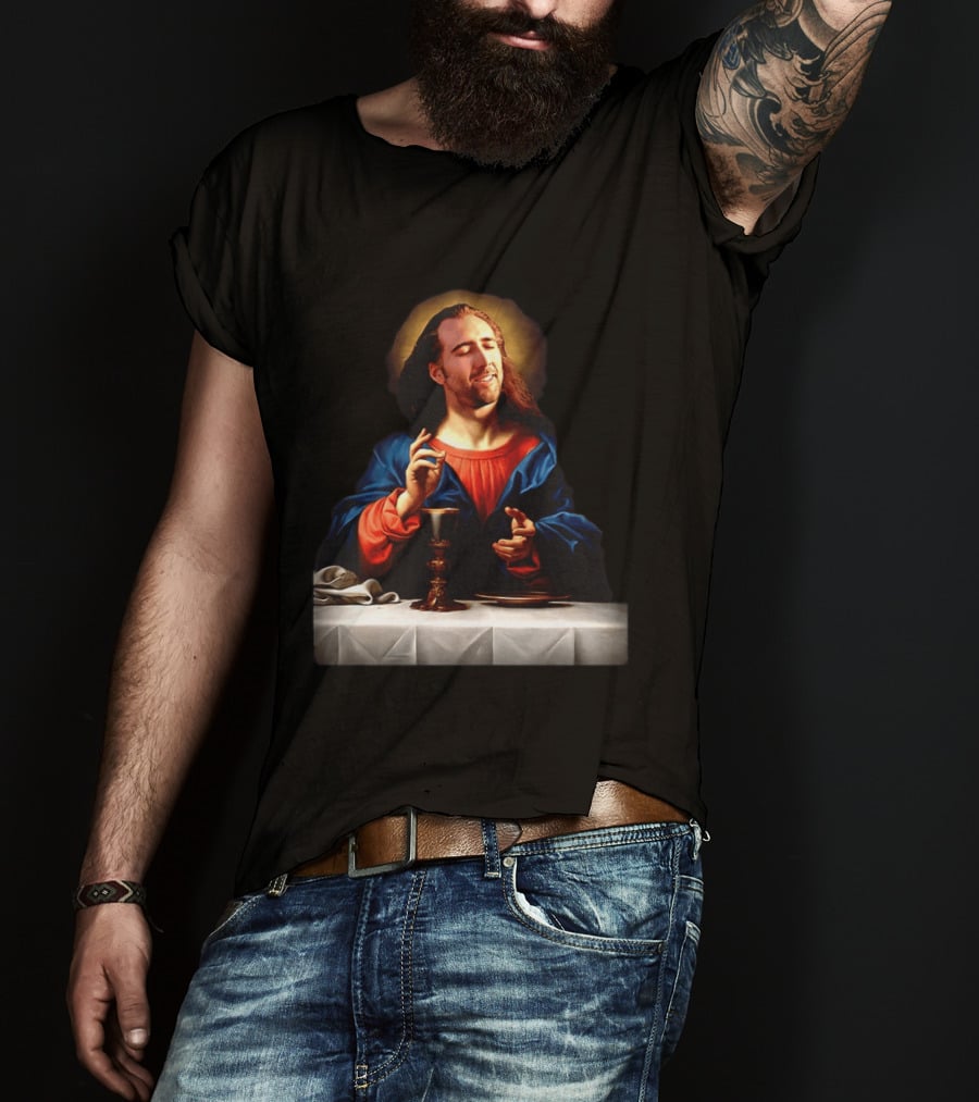 Nic Jesus Blessing The Bread And Wine Iconic Meme Mashup T-Shirt