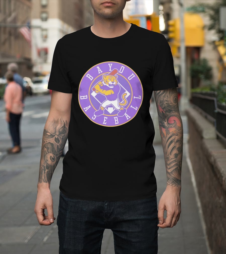 Bayou Baseball Purple Tiger Mascot Batter Circle T-Shirt