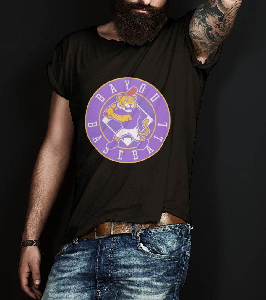 Bayou Baseball Purple Tiger Mascot Batter Circle T-Shirt