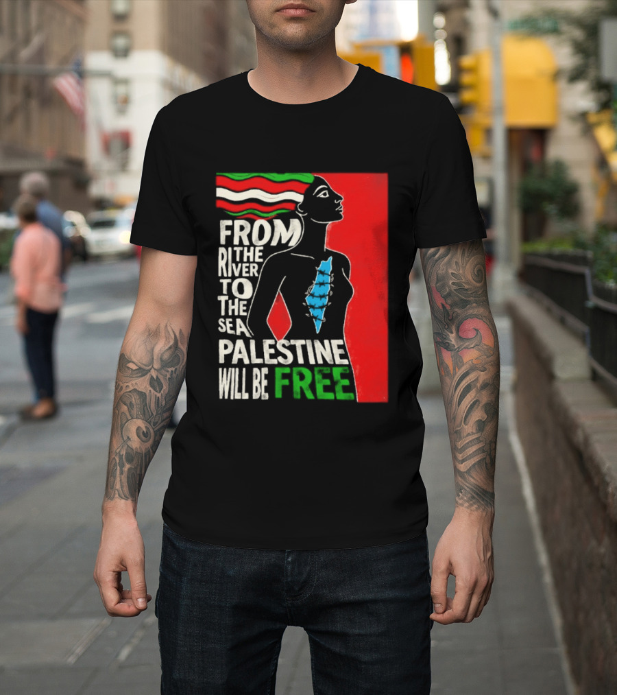 From The River To The Sea Palestine Will Be Free Woman Palestinian Flag Map T-Shirt