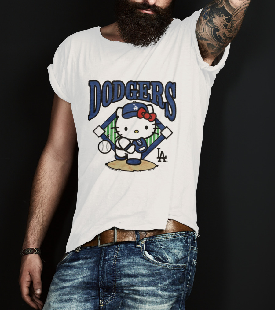 Hello Kitty Los Angeles Dodgers Baseball Crossover Fan Merchandise T-Shirt