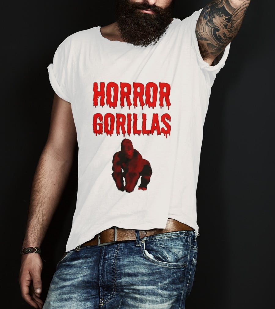 Horror Gorillas Dripping Blood Text And Red Gorilla T-Shirt