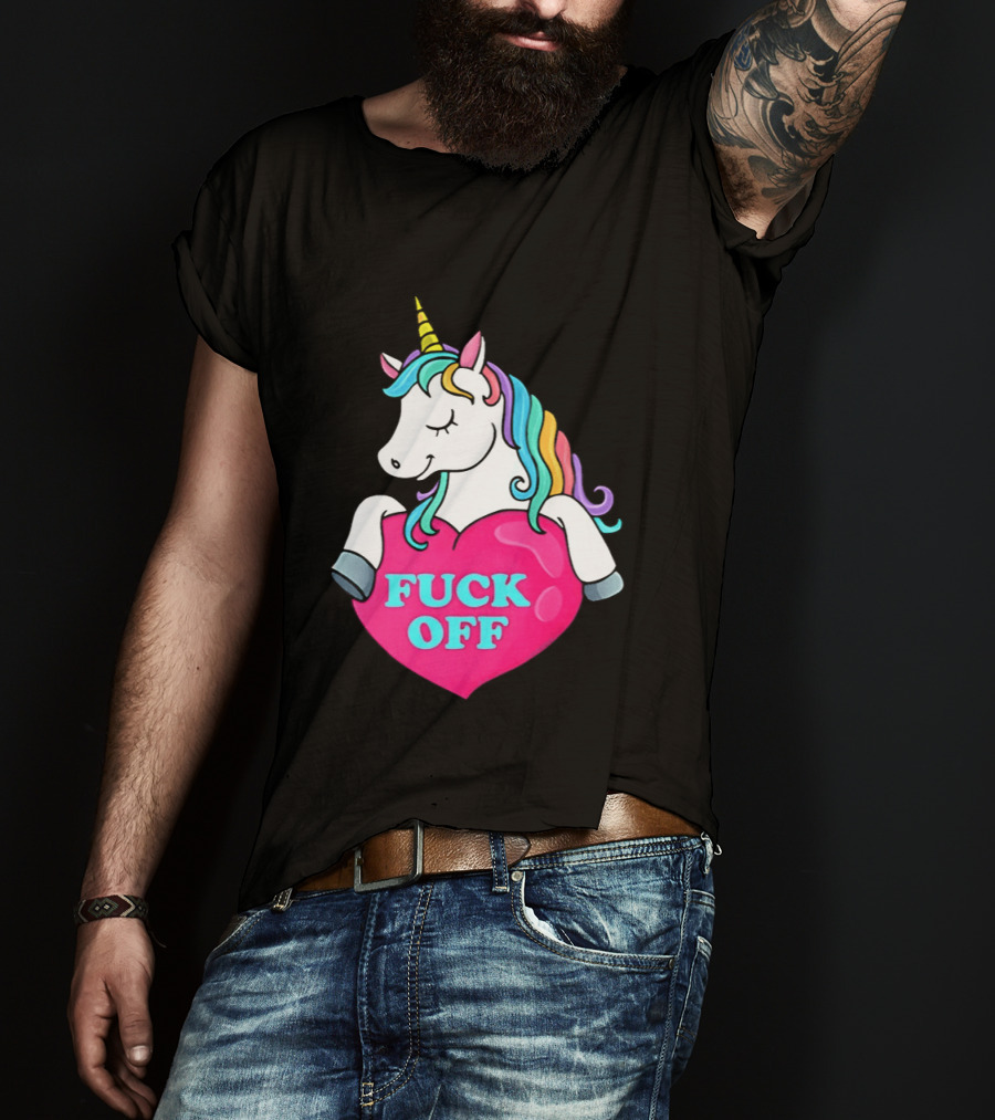 Unicorn Fuck Off Heart Rainbow Mane T-Shirt