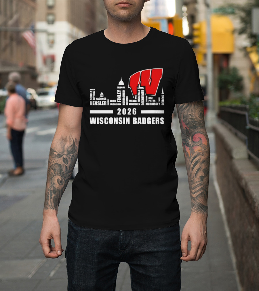 2026 Wisconsin Badgers City Names Skyline Mercer Medford Mosinee Plover Princeton Pulaski Ripon T-Shirt