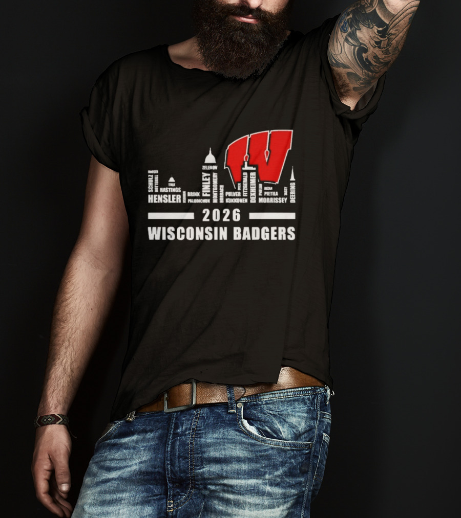 2026 Wisconsin Badgers City Names Skyline Mercer Medford Mosinee Plover Princeton Pulaski Ripon T-Shirt