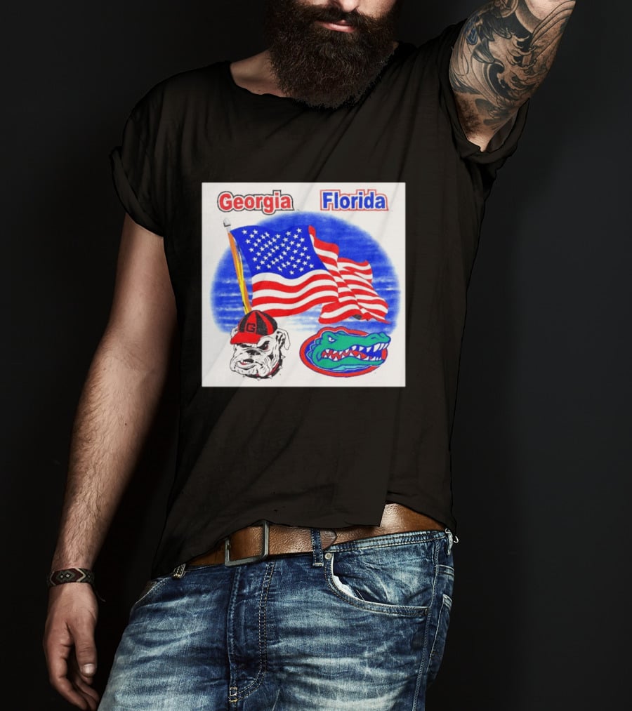 Georgia Vs Florida American Flag Bulldogs Gators Rivalry T-Shirt