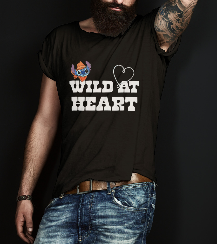 Stitch Wild At Heart With Love Icon And Fun Expression T-Shirt