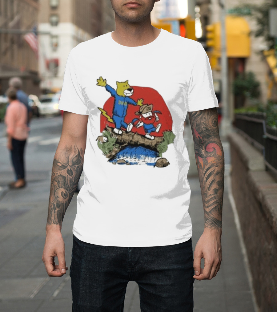Dnvr Cartoon Friends Bear And Miner Crossing A Bridge T-Shirt